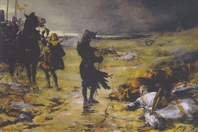Reproduction of <em>The Black Prince at Crécy</em> by Julian Russell Story (1888), housed at the Telfair Museums.