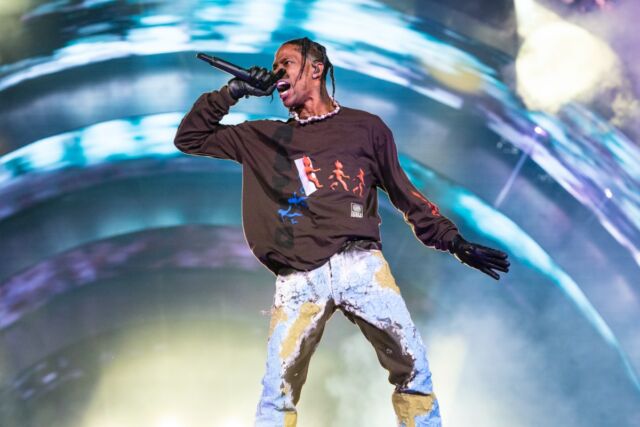Travis Scott onstage at the 2021 Astroworld Festival in Houston, Texas.