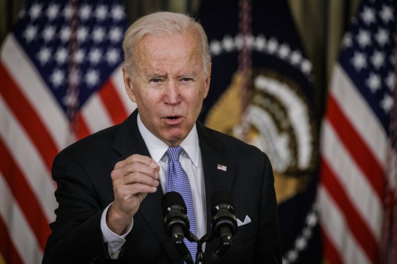 President Joe Biden speaking at a press conference.