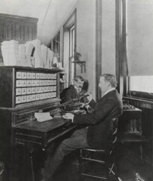 Technology The Hollerith electric tabulating machine in use in 1902.