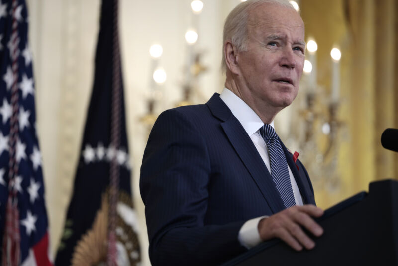 US President Joe Biden at the White House on December 01, 2021, in Washington, DC. 