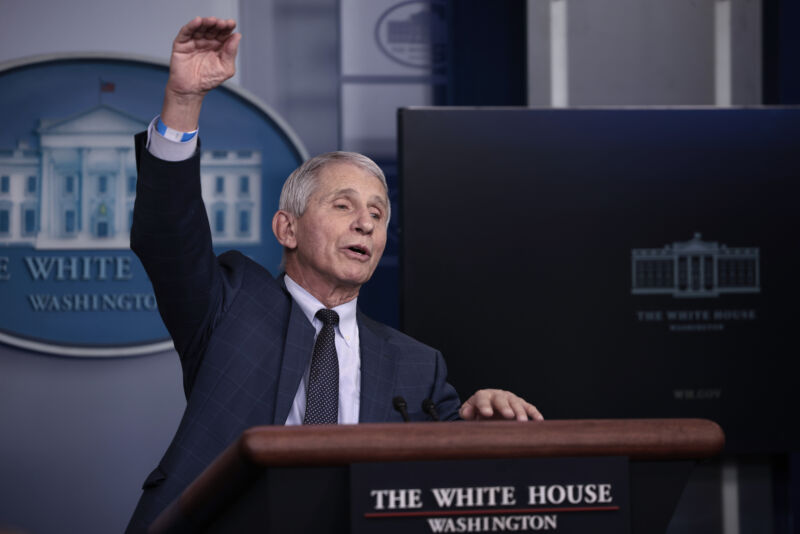 Dr. Anthony Fauci, chief medical adviser to the president, during the daily press briefing at the White House on December 1, 2021, in Washington, DC. 