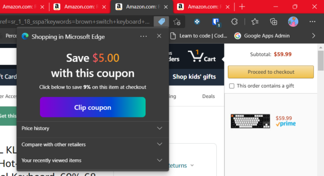These automatic coupon pop-ups are omnipresent in Edge if you don't manually disable them.