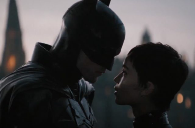 Sparks fly between The Batman (Robert Pattinson) and Selina Kyle/Catwoman (Zoë Kravitz)