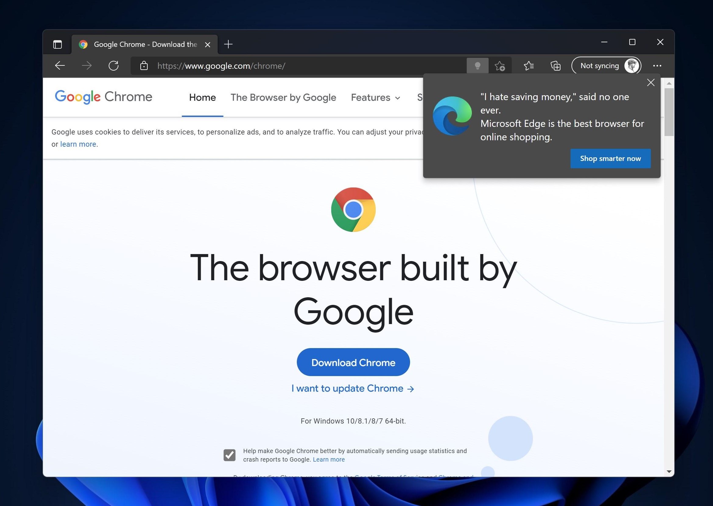 jernbane lave et eksperiment så Microsoft Edge will now warn users about the dangers of downloading Google  Chrome | Ars Technica