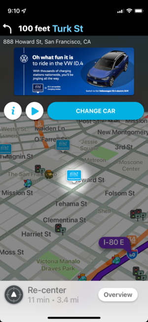 Waze now shows EV chargers on its map—along with ads for Volkswagen's ID.4.