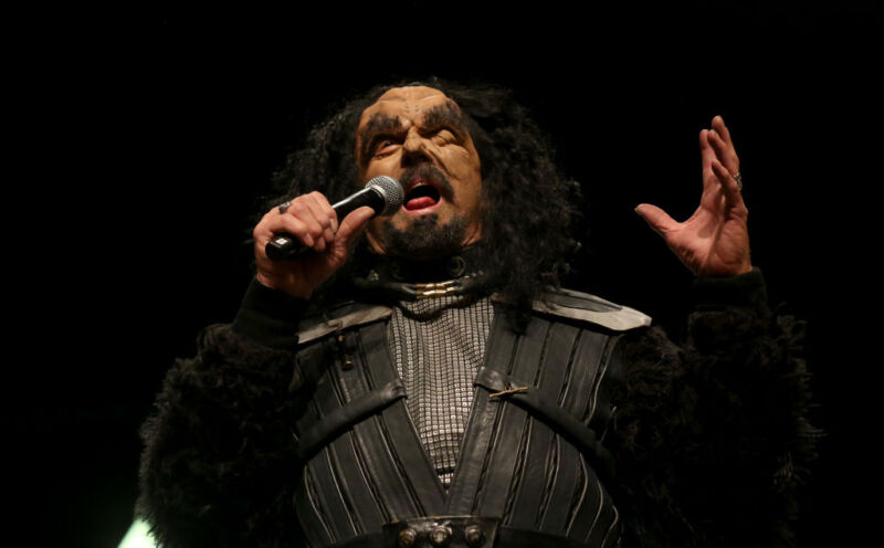 Actor J.G. Hertzler, dressed as his character Martok from the <em>Star Trek</em> television franchise speaks during the "STLV19 Klingon Kick-Off" panel at the 18th annual Official Star Trek Convention at the Rio Hotel & Casino on July 31, 2019 in Las Vegas, Nevada.