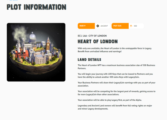 The description page for the unique "Heart of London" <em>Legacy</em> NFT that sold for about $900,000.