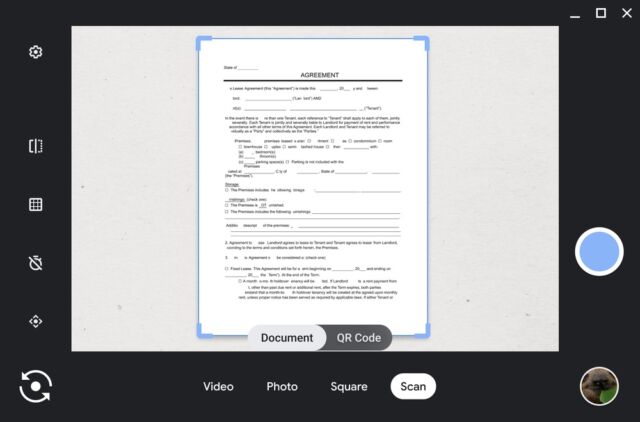 Scan mode turns printed documents into PDFs or JPEGs.