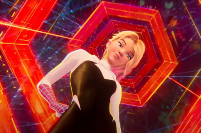 Gwen Stacy, aka Spider-Gwen (Hailee Steinfeld), comes through the portal.