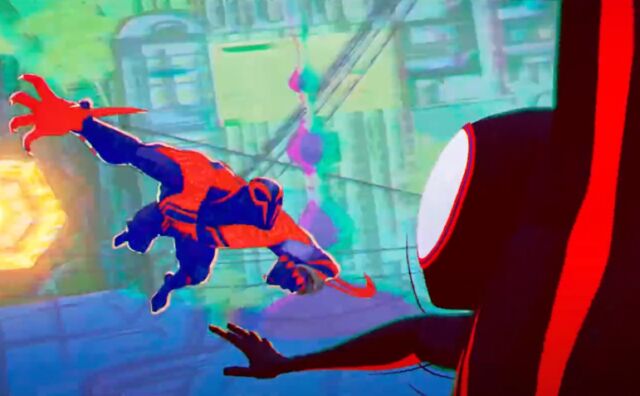 Miguel O'Hara / Spider-Man 2099 (Oscar Isaac) interrompe l'avventura multiverso di Miles.