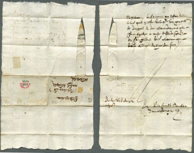 Rare example of a spiral-locked letter from an unidentified author to city consuls on December 16, 1638.