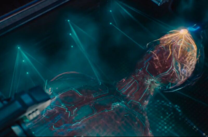 The birth of Vision in <em>Avengers: Age of Ultron</em>.  Scientists have proposed a possible artificial digestive system for the synthezoid, although new technologies must be developed to make it a reality.