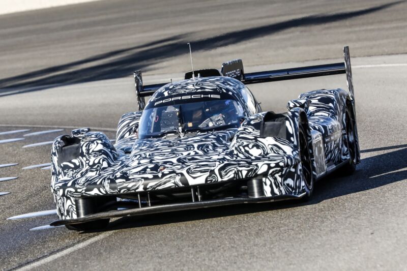 The LMDh regulations cap the cars' downforce:drag ratio, so designers don't have to spend as much time worrying about aerodynamics and can use more road car styling cues. Not that you can really make that out on this wrapped prototype.