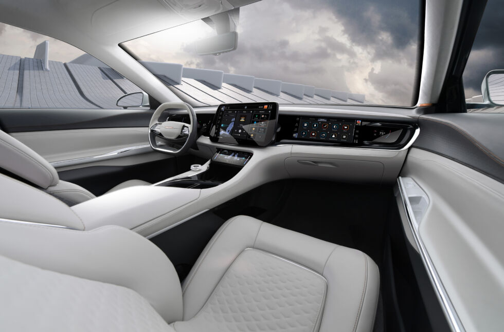 The Airflow's interior has six screens—four in the front and two for the rear passengers.