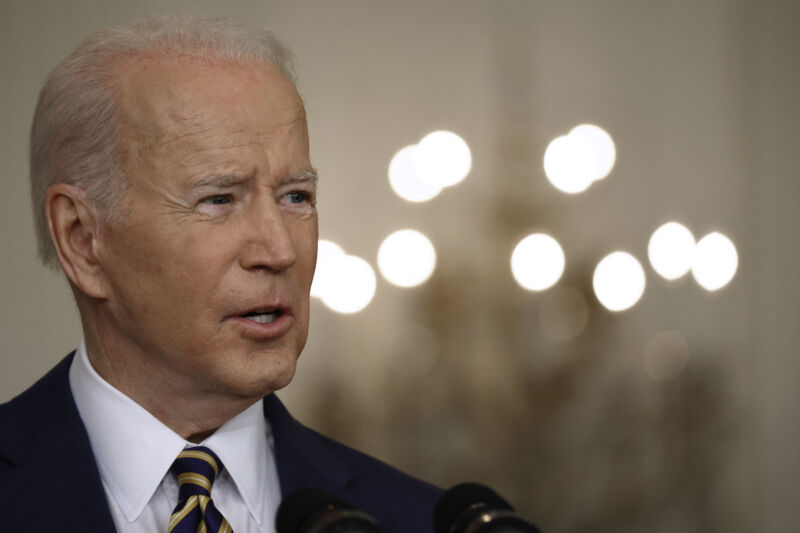 President Joe Biden talks to reporters during a news conference in the East Room of the White House on January 19, 2022, in Washington, DC.