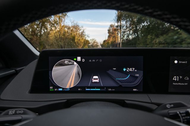 Kia EV6 main instrument panel showing the blind spot camera