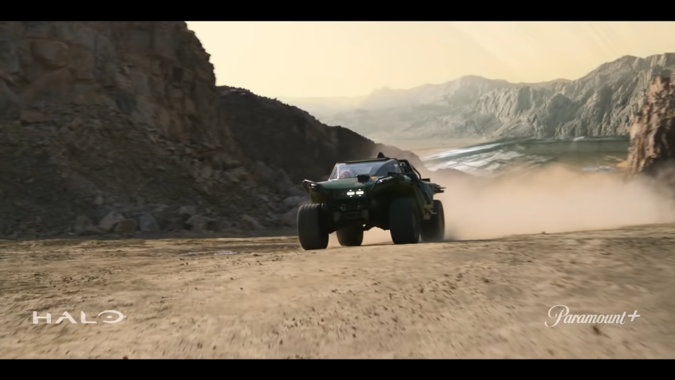 Timeline shmimeline: it's still <em>Halo</em> enough to have a Warthog driving through a massive landscape.