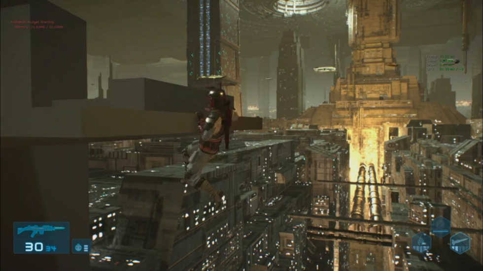 Boba Fett, seen here scaling and climbing in an unfinished segment of canceled game <em>Star Wars 1313</em>.