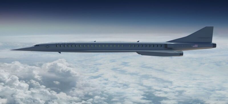 Technology Promotional image of supersonic passenger jet.