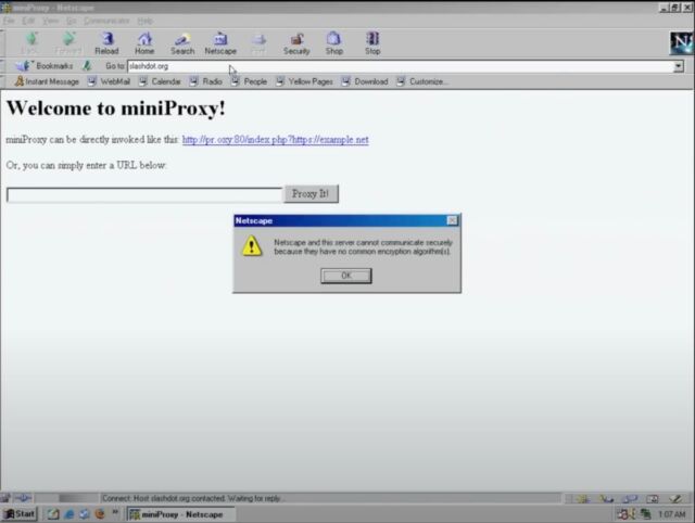 Technology Liu needed to use a miniProxy to connect to modern websites.