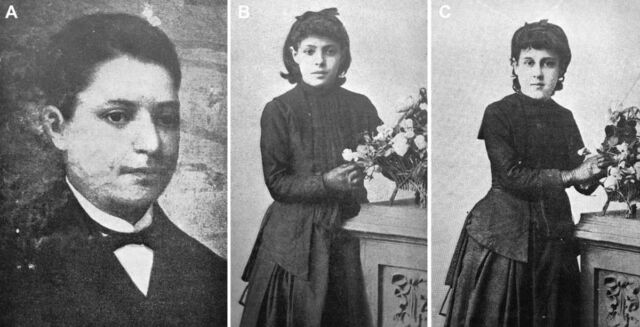 Recovered and restored portraits of (A) Mario Guilherme Augusto de Sampaio, (B) Maria Augusta Sampaio, and (C) Berta Fernanda Sampaio—the suspect's nephew and two nieces.