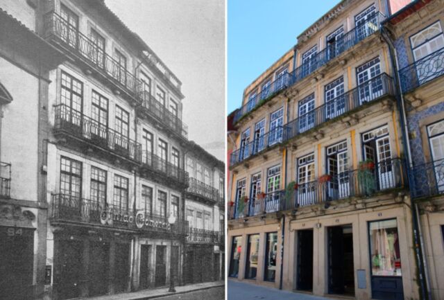 Then and now: Exterior of the Sampaio family house on Flores Street in Porto, where 12-year-old Mario died.