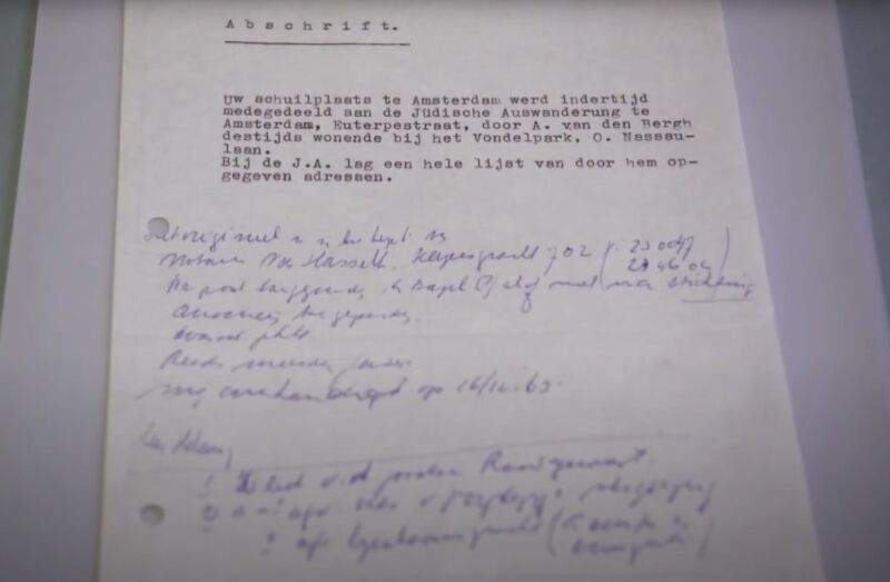 Otto Frank's copy of an anonymous note