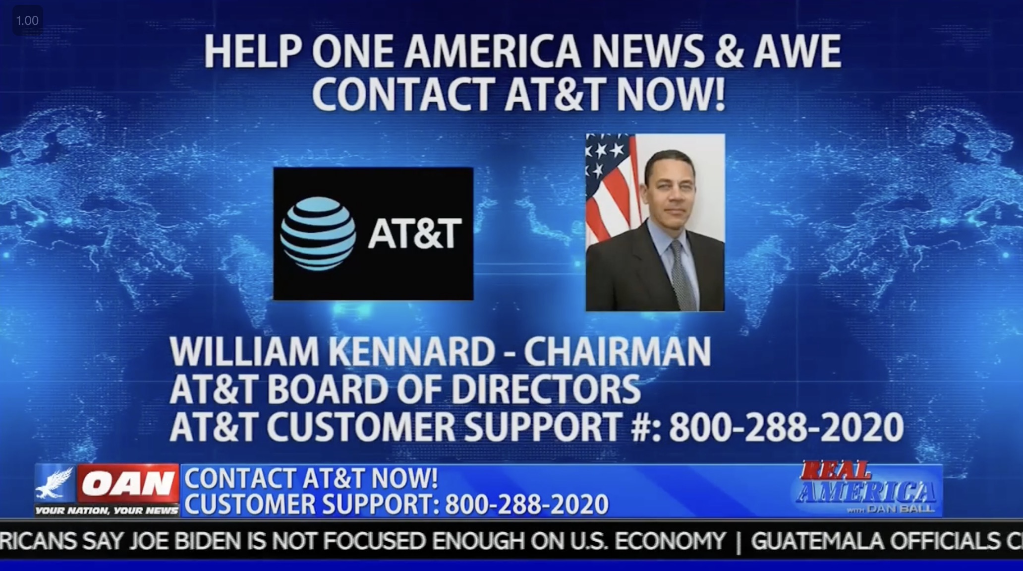 OAN graphic urging people to contact AT&amp;T.