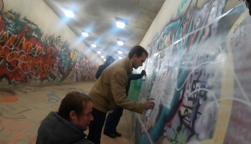 Patriot Front members spray painting in Springfield, IL.