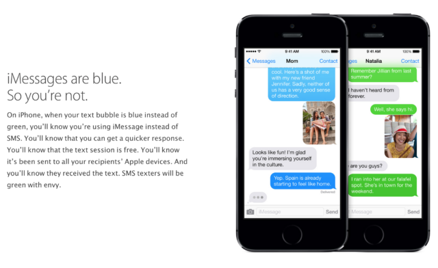 Apple's green versus blue bubble explainer from its website. 