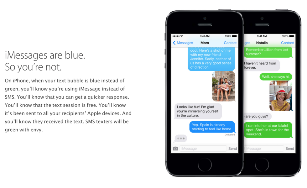 Apple's green versus blue bubble explained from its website. 