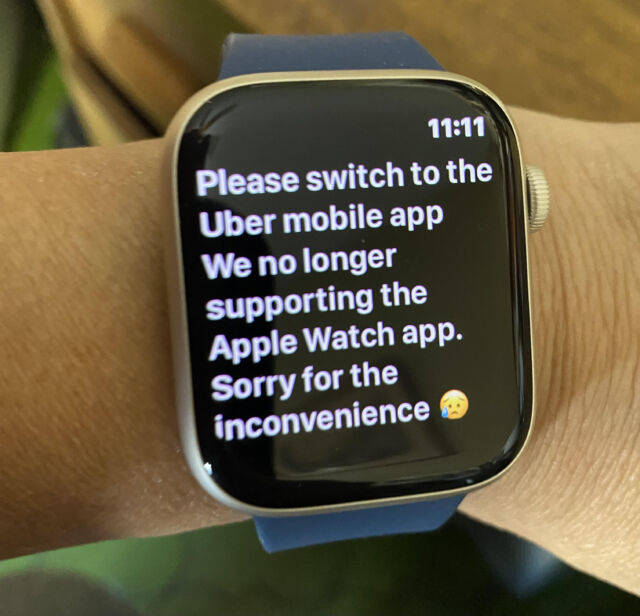 Recibimos este mensaje cuando intentamos usar Uber en un Apple Watch 7.