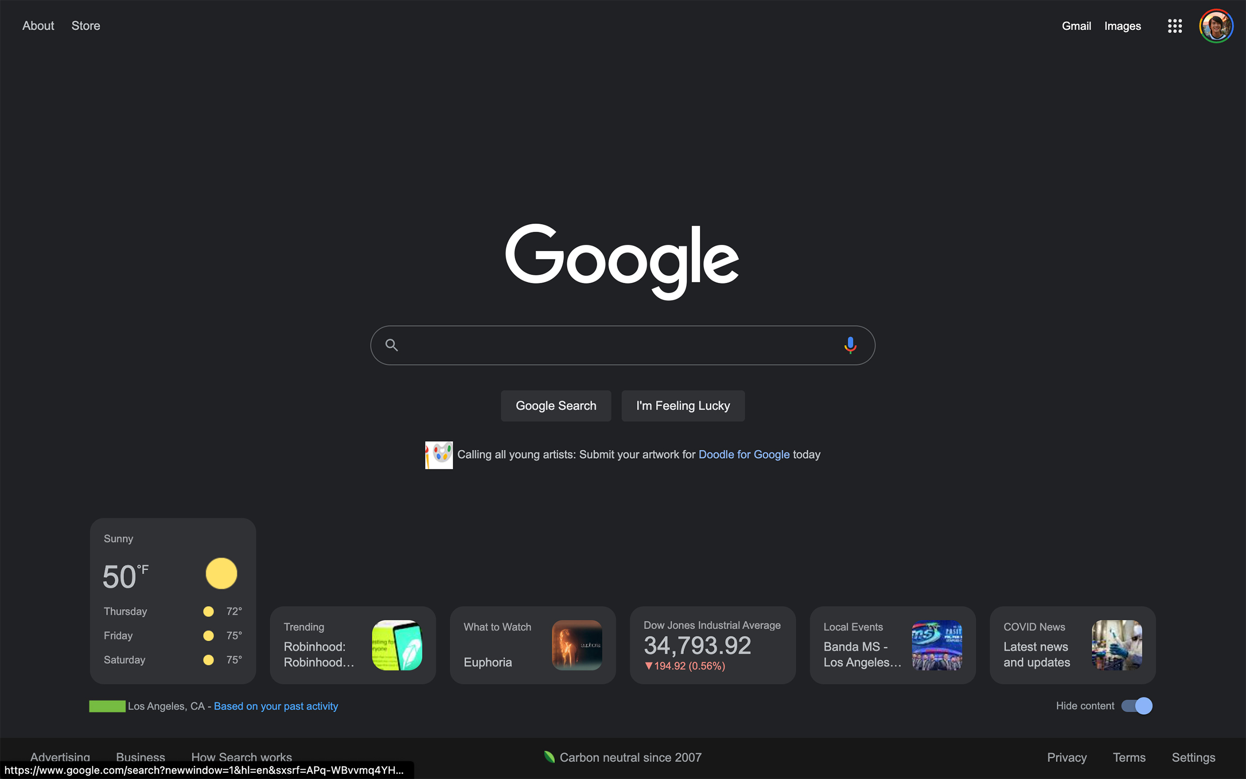 Google Tests A Busier Homepage With A Row Of Info Cards Ars Technica
