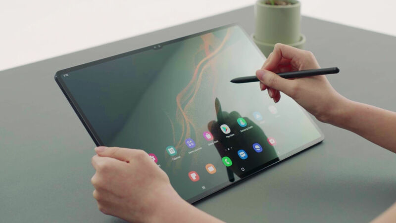 Promotional image of the huge computer tablet used.