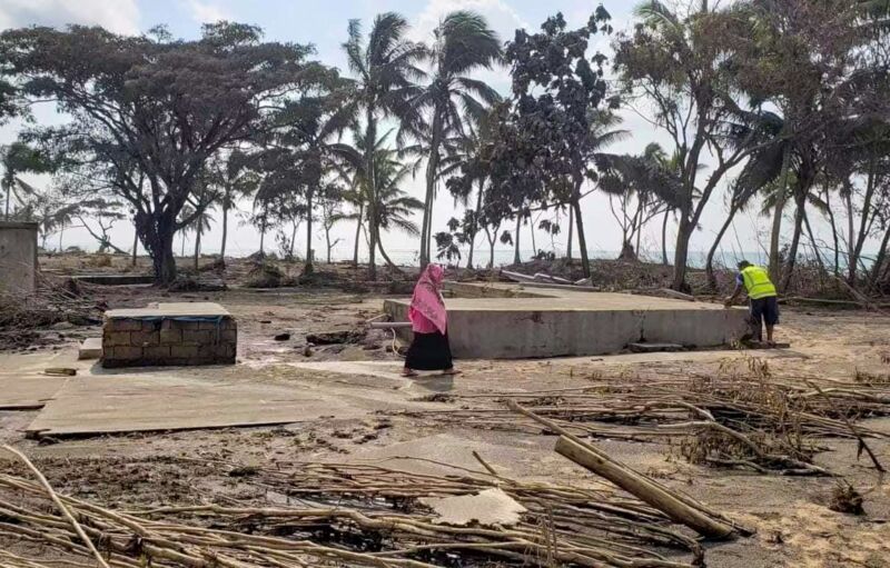 Photo taken on Jan. 20, 2022 shows a beach resort hit by a tsunami on the outskirts of Nuku'alofa, capital of Tonga. 