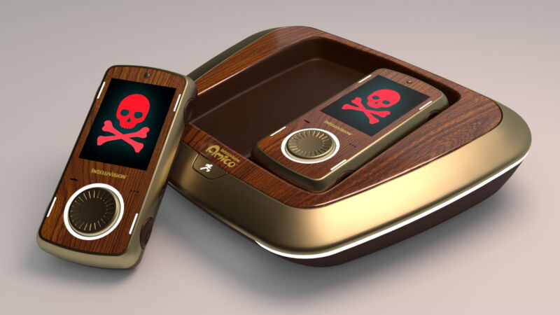 Technology Skull and crossbones have been photoshopped onto a video game console.