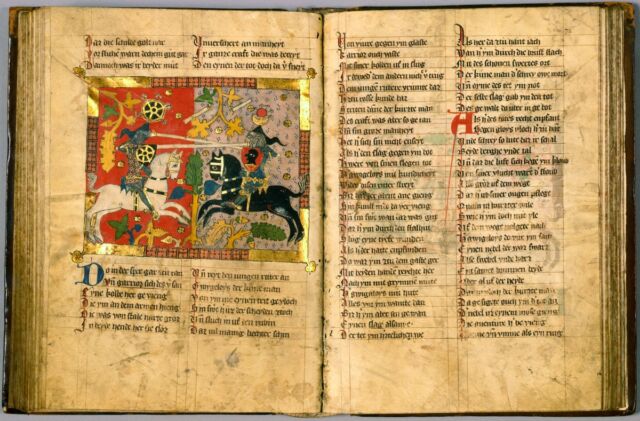 Lavishly illustrated German manuscript containing the Arthurian romance of Wigalois.