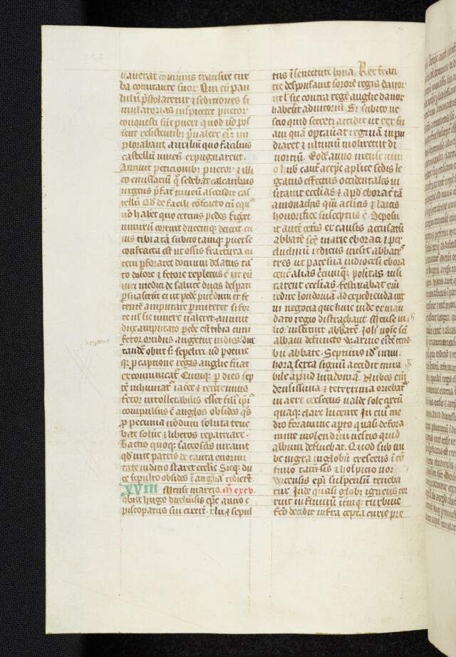 Extract from the <em>Chronicle</em> of Gervase of Canterbury where the medieval monk describes ball lightning—the earliest known description of ball lightning in England. Cambridge, Trinity College, MS R.4.11, p.324.