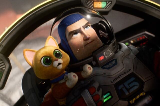 Chris Evans voices Buzz Lightyear, and Peter Sohn voices his robot cat companion Sox.