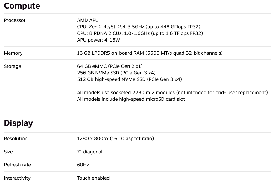 AMD Steam Deck CPU (LCD) Specs