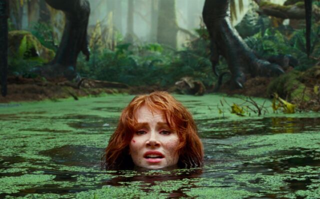 Dinosaur-rights activist Claire Dearing (Bryce Dallas Howard) finds herself in another tight spot. 