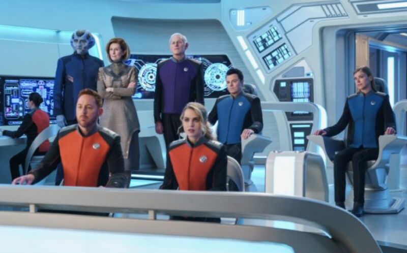 crew of the Orville on the bridge