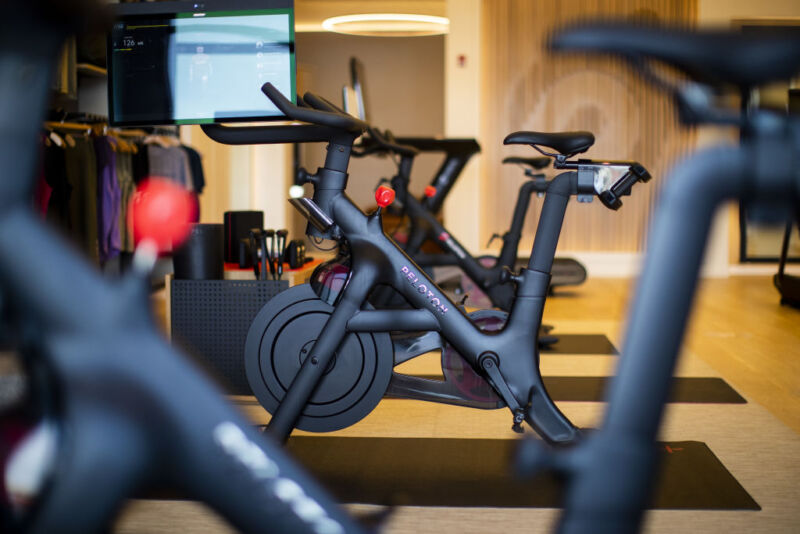 A Peloton stationary bike for sale at the company's showroom in Dedham, Massachusetts, U.S.