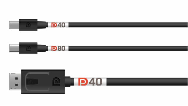 DP40-labeled cables can support 40Gbps, while DP80 cables can support up to 80Gbps.