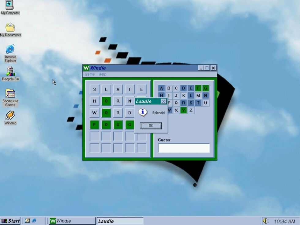 Jouer à <em>Windle</em> fonctionne très bien dans un environnement virtuel Windows 98 SE, tout comme les autres jeux Microsoft Entertainment Pack. 