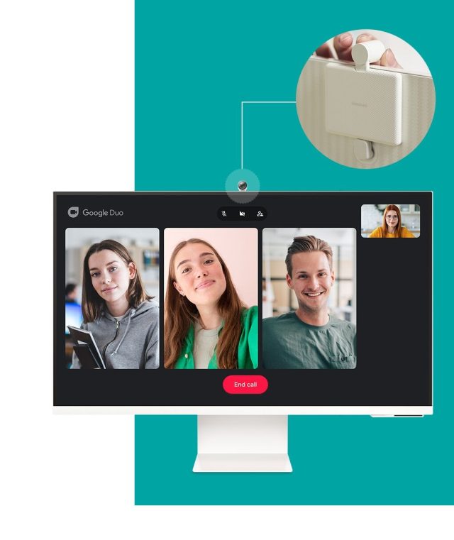 Algunas aplicaciones de chat de video, como Google Duo, están integradas en el monitor. 