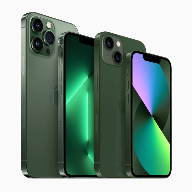 The iPhone 13 and 13 Pro in their new color are confirmed to ship with iOS 15.4.