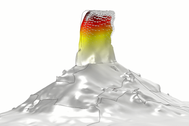 Exaggerated animation of one of the modes, or predominant movement directions, of Eagle Plume Tower, Utah.