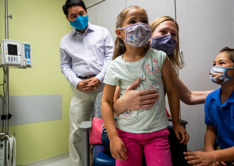 Avery , 6, and Aidan, 11, received their second dose of the Moderna COVID-19 vaccine at Kaiser Permanente Los Angeles Medical Center on Friday, June 25, 2021, as part of the KidCOVE study evaluating safety and efficacy Moderna vaccine in young children.